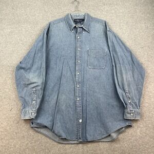 Vintage 90's Polo Ralph Lauren The Big Shirt XL Blue Denim Red Pony Button Down